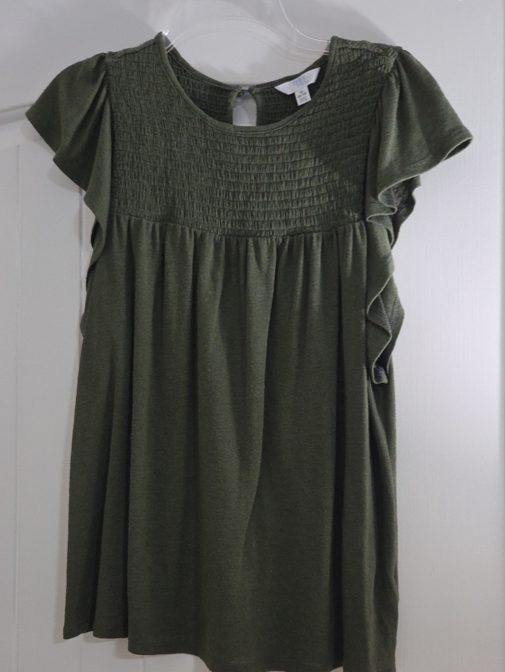 Time and Tru Olive Green Smocked Top